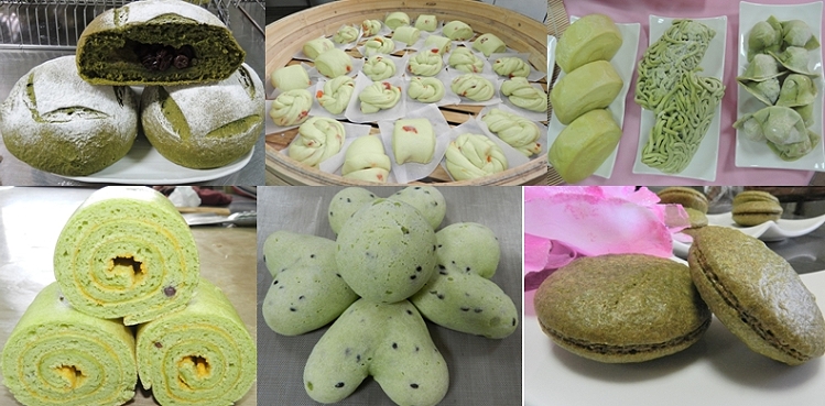 研習成果牧草米糆包、饅頭、米蛋糕、日式麻糬、麵條和水餃等產品