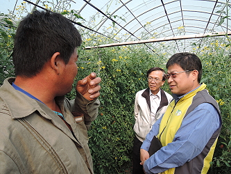 與六腳鄉農友謝孟洋先生討論栽培管理技術 