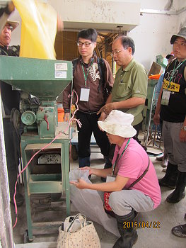 學員們體驗碾米過程 