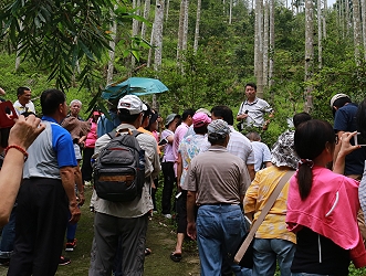 王瑞章助理研究員現場示範油茶整枝修剪技術，農民互動熱烈 