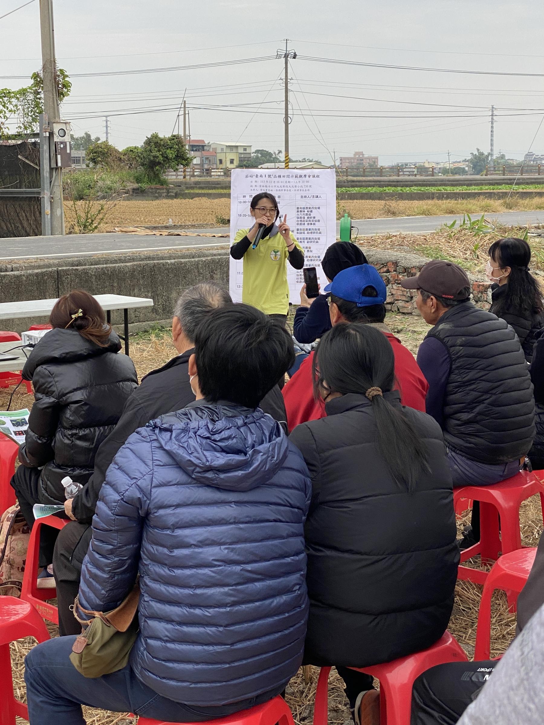 朱詠筑助理研究員介紹茄砧新品種‘臺南1號’。